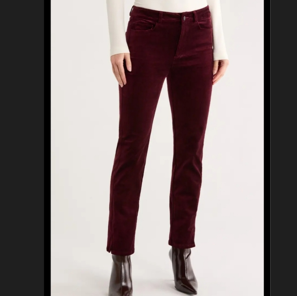 Paige Cindy Twist Velvet Straight Jeans W31 Maroon